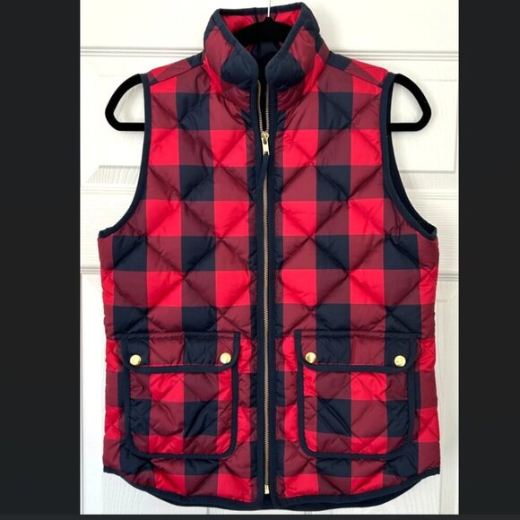 J. Crew Jackets & Blazers - J.Crew Women’s XS Excursion Quilted Down Vest Red Navy Buffalo Plaid Puffer NICE
